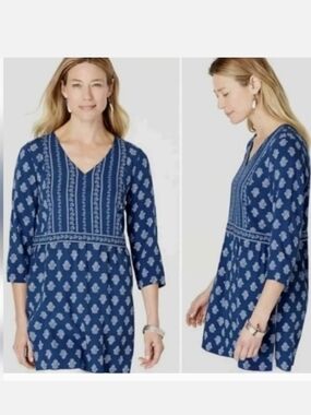 J. JILL Seaside Woodblock Print Tunic In Blue Size L